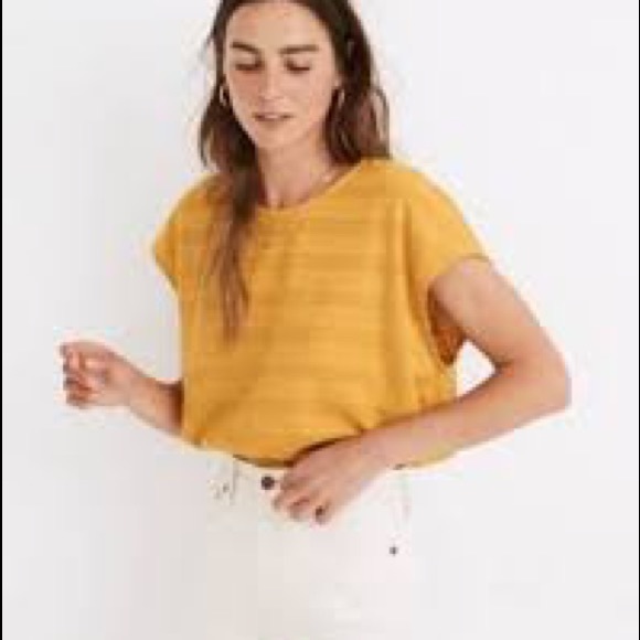 Madewell • Mustard Yellow Pointelle Knit Short-Sleeve Crop Top - Picture 1 of 10